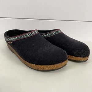 Haflinger Black Felt Clog Mules with Decorative Trim